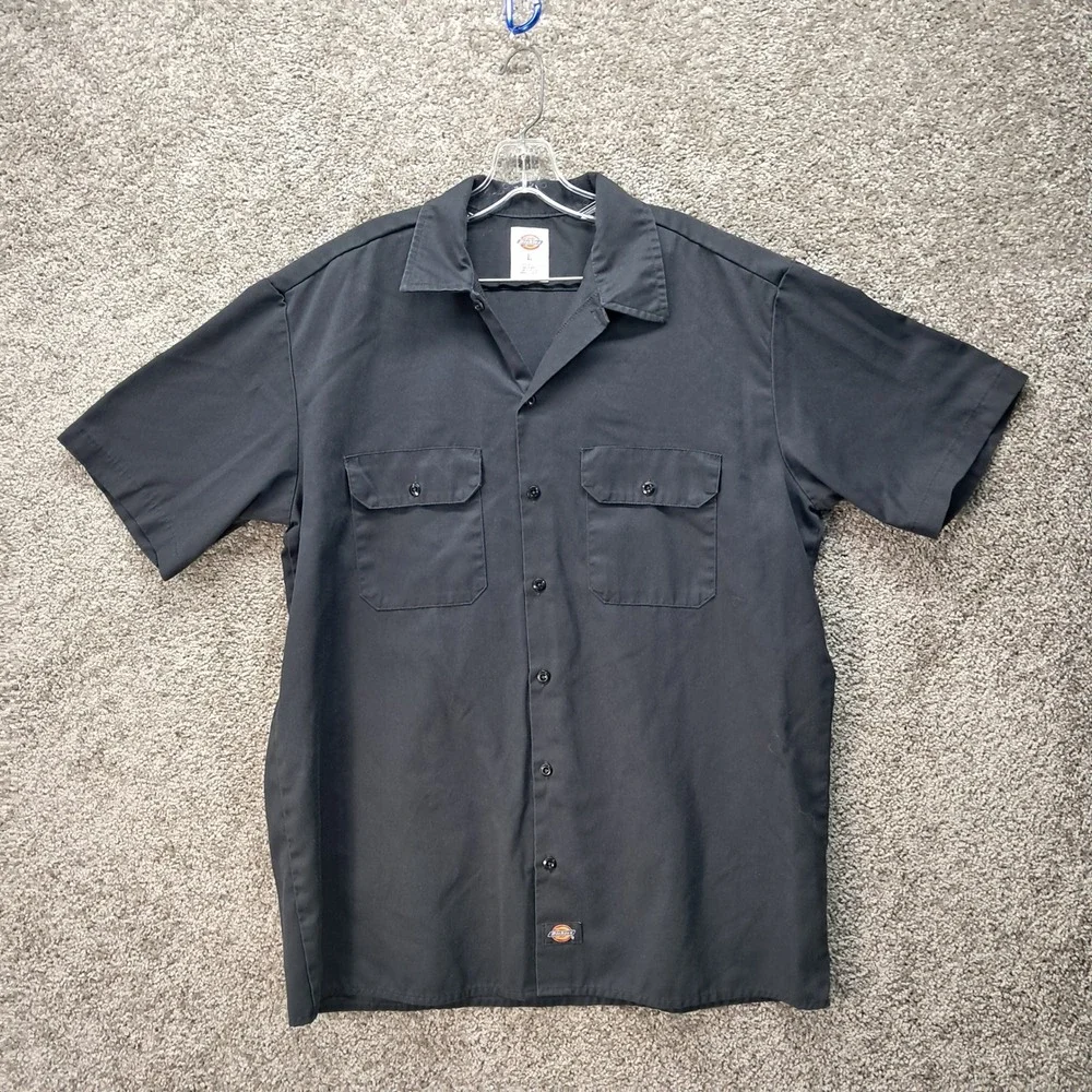 Dickies Mens Black Short Sleeve Button Up Work Shirt Large‎ 1574 BK